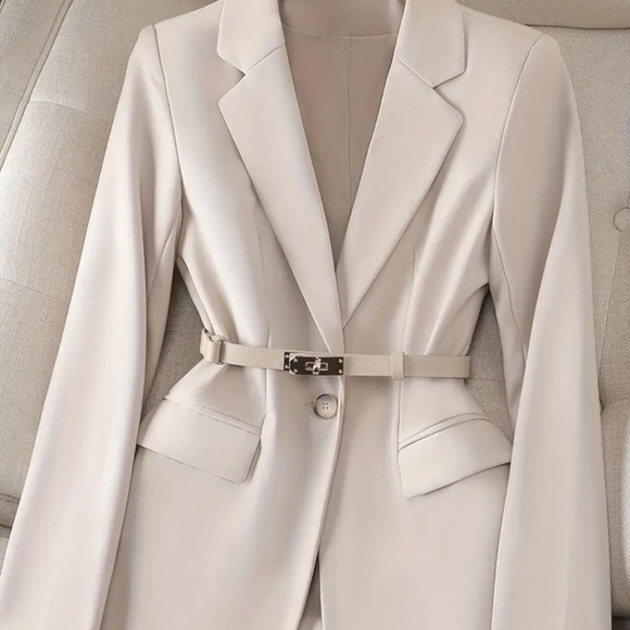 Elegant Button Front Blazer Long Sleeve Slim Fit Blazer - Picture 1 of 5